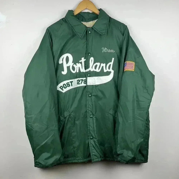 Vintage Portland Varsity Jacket - POST 278 - Retro Green Windbreaker 80s - Picture 1 of 6